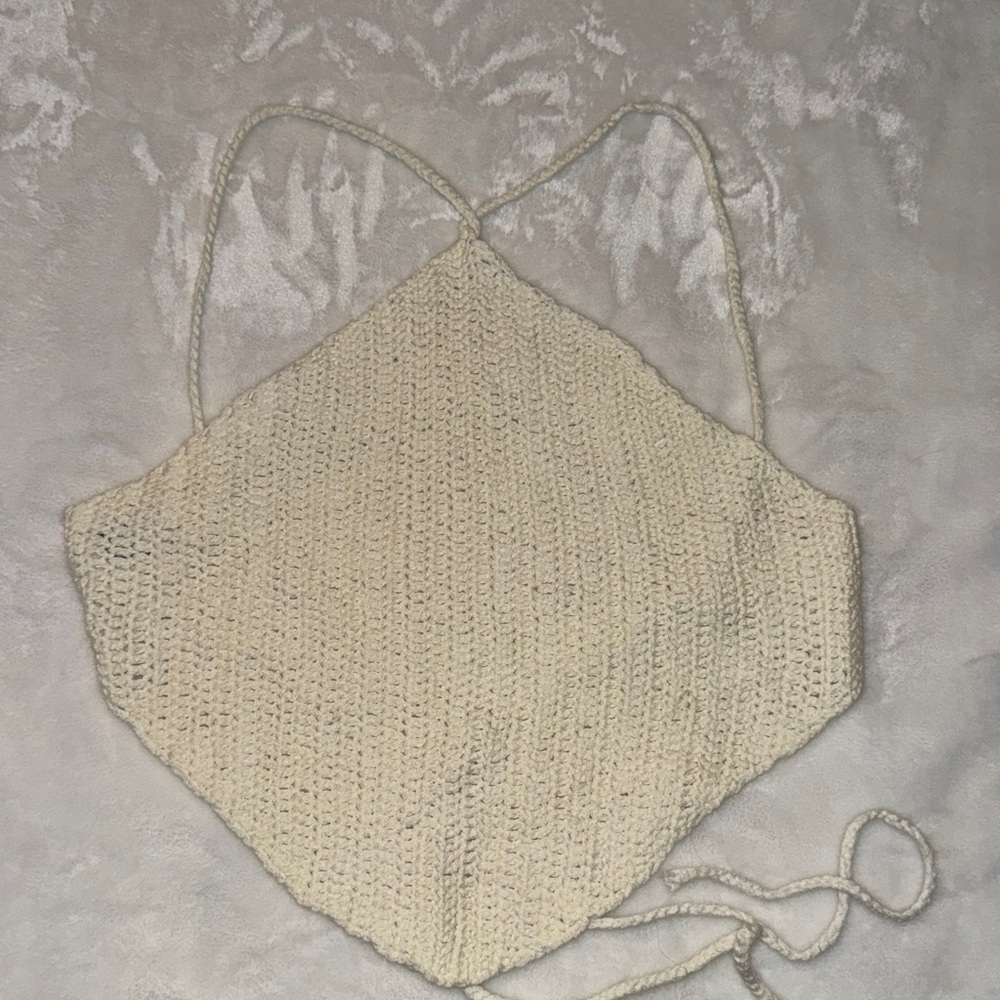 Princess Polly Cream Crochet Halter Top